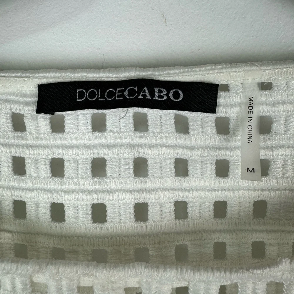 Dolce Cabo Short Sleeve Lace Lattice Top, White, Size Medium - Picture 2 of 9